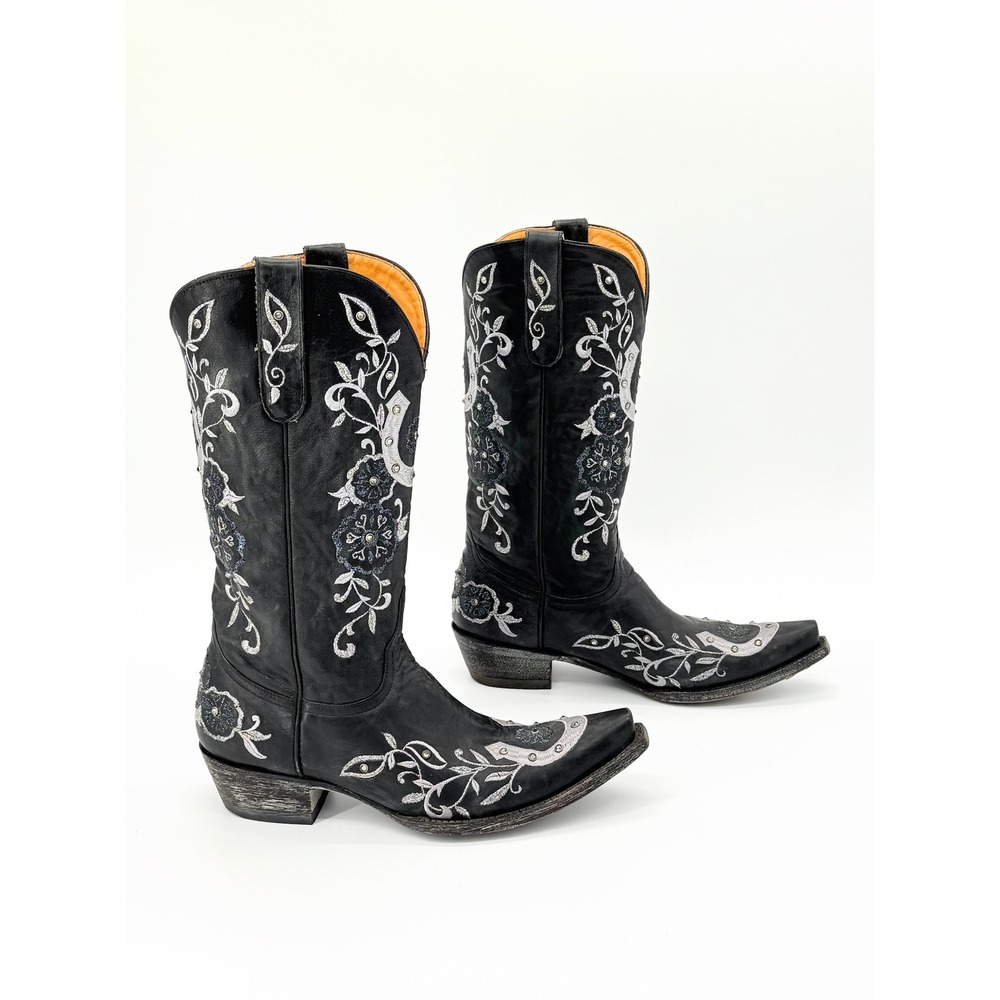 Old Gringo Lucky Boots Black Leather Embroidered Horseshoe Crystal Western 10 B